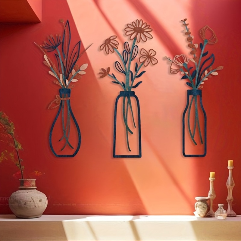 Home Decor Vase With Flowers - 3 grandes sculptures murales florales -
