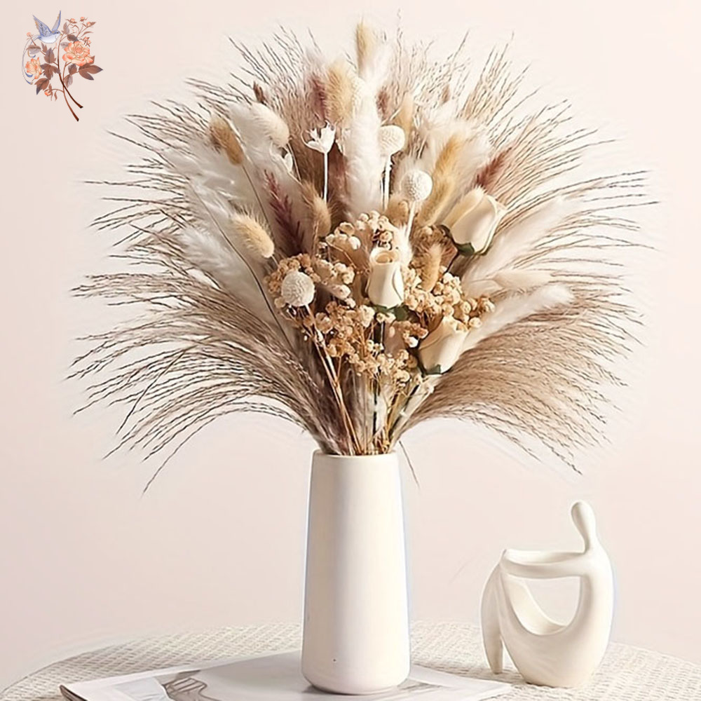 Pampas Grass Decor - Bouquet de 80 fleurs artificielles séchées