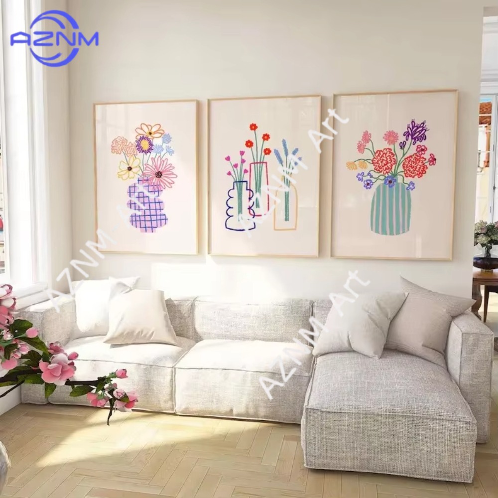 Home Decor Vase With Flowers - 1/3 pièces Affiche abstraite de vase
