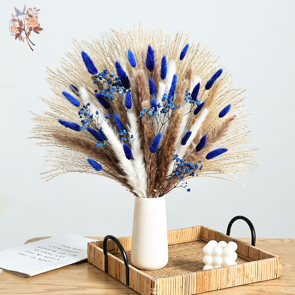 Pampas Grass Decor - Queue de lapin moelleuse bleue à