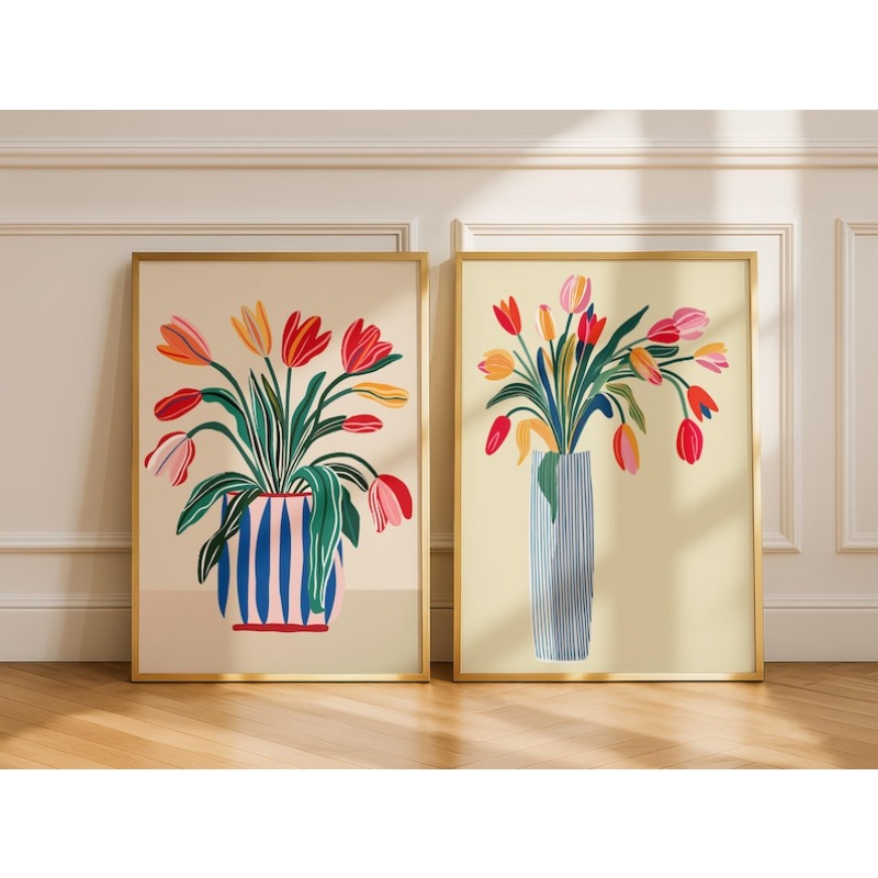 Home Decor Vase With Flowers - 2 tableaux sur toile de fleurs