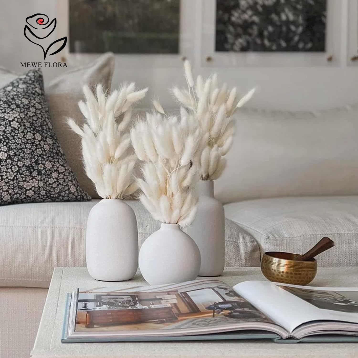 Pampas Grass Decor - Queues de lapin moelleuses naturelles blanches,